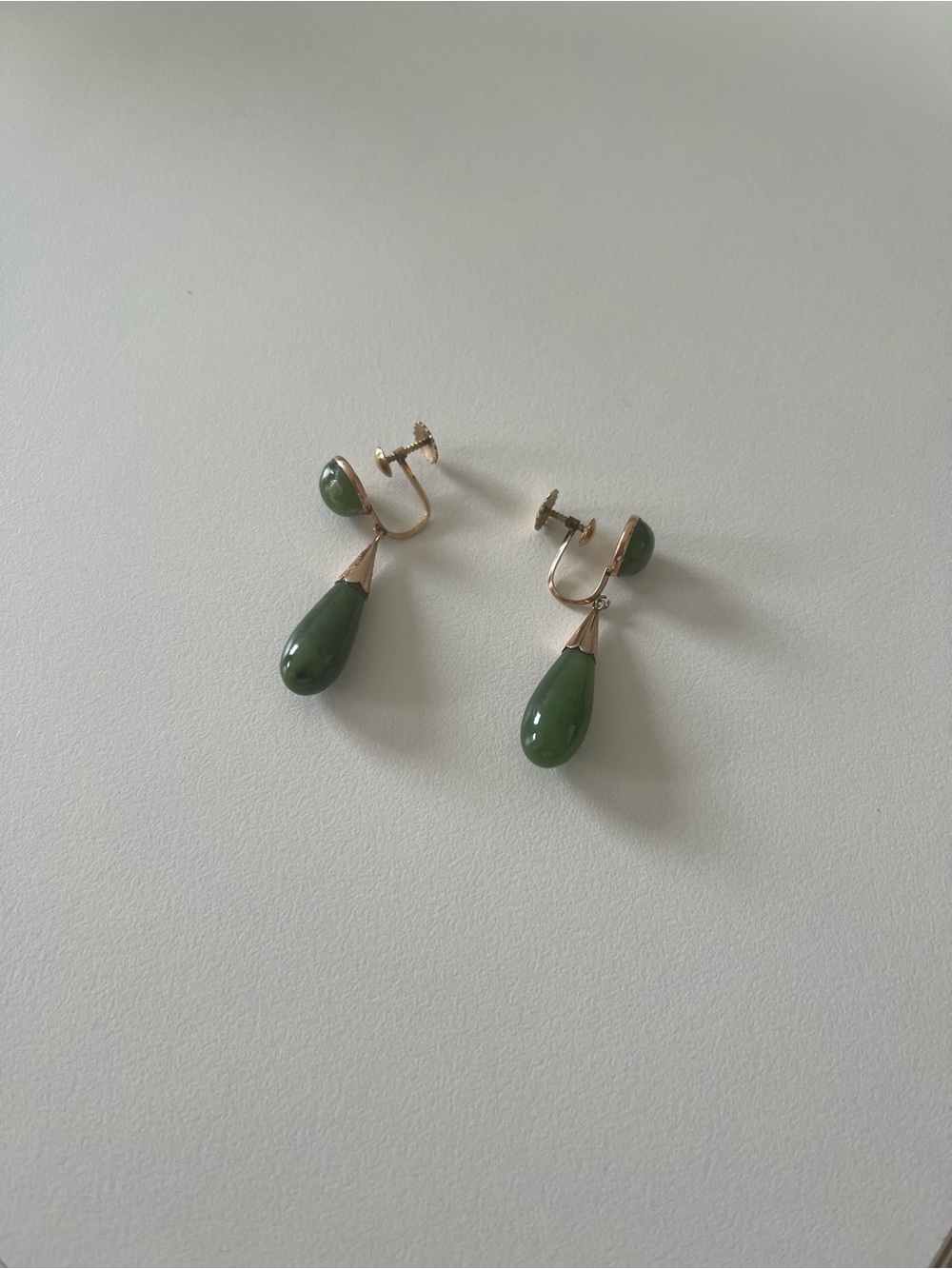 Gold-Tone Earrings with Dark Green Teardrop Drops
